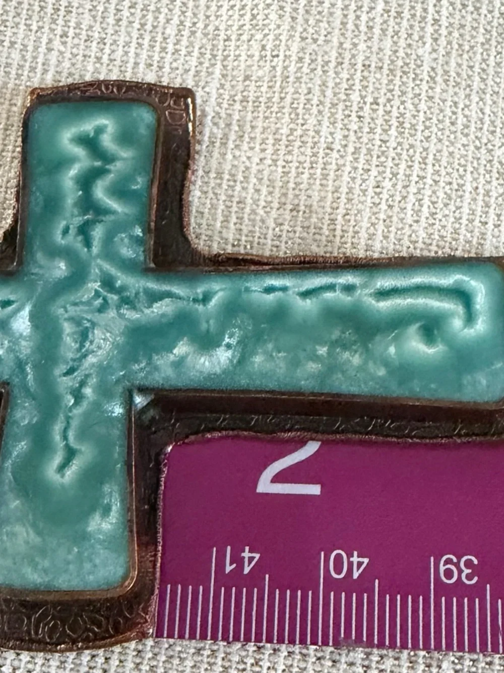 Copper Turquoise Cross Pendant Long Chain Necklace